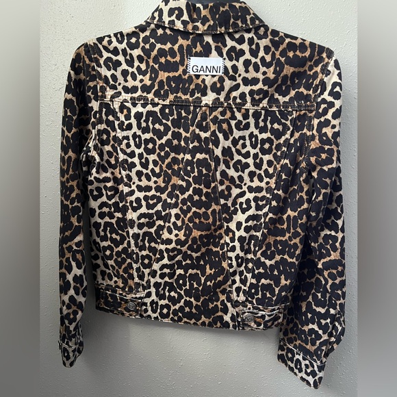 New Ganni Leopard Print Side Zip Denim Jacket Women's Size XXS - Picture 4 of 11